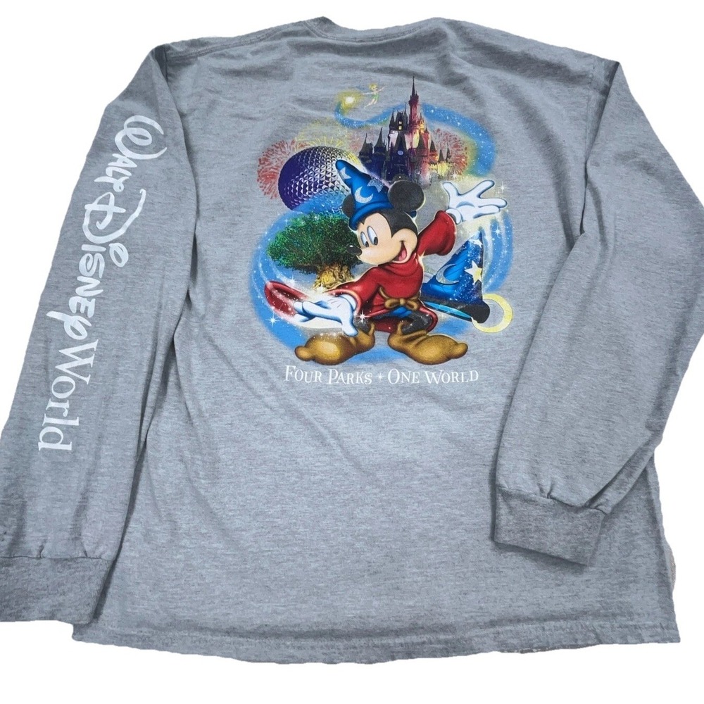 Disney Shirt Men Large Gray Tee Mickey Fantasia Long Sleeve Spell Out Retro * - Picture 1 of 13